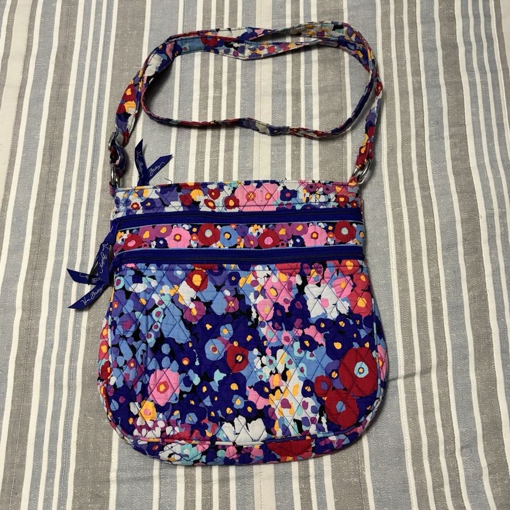 Vera Bradley Impressionista Crossbody Shoulder Bag Floral Triple Zip Quilted